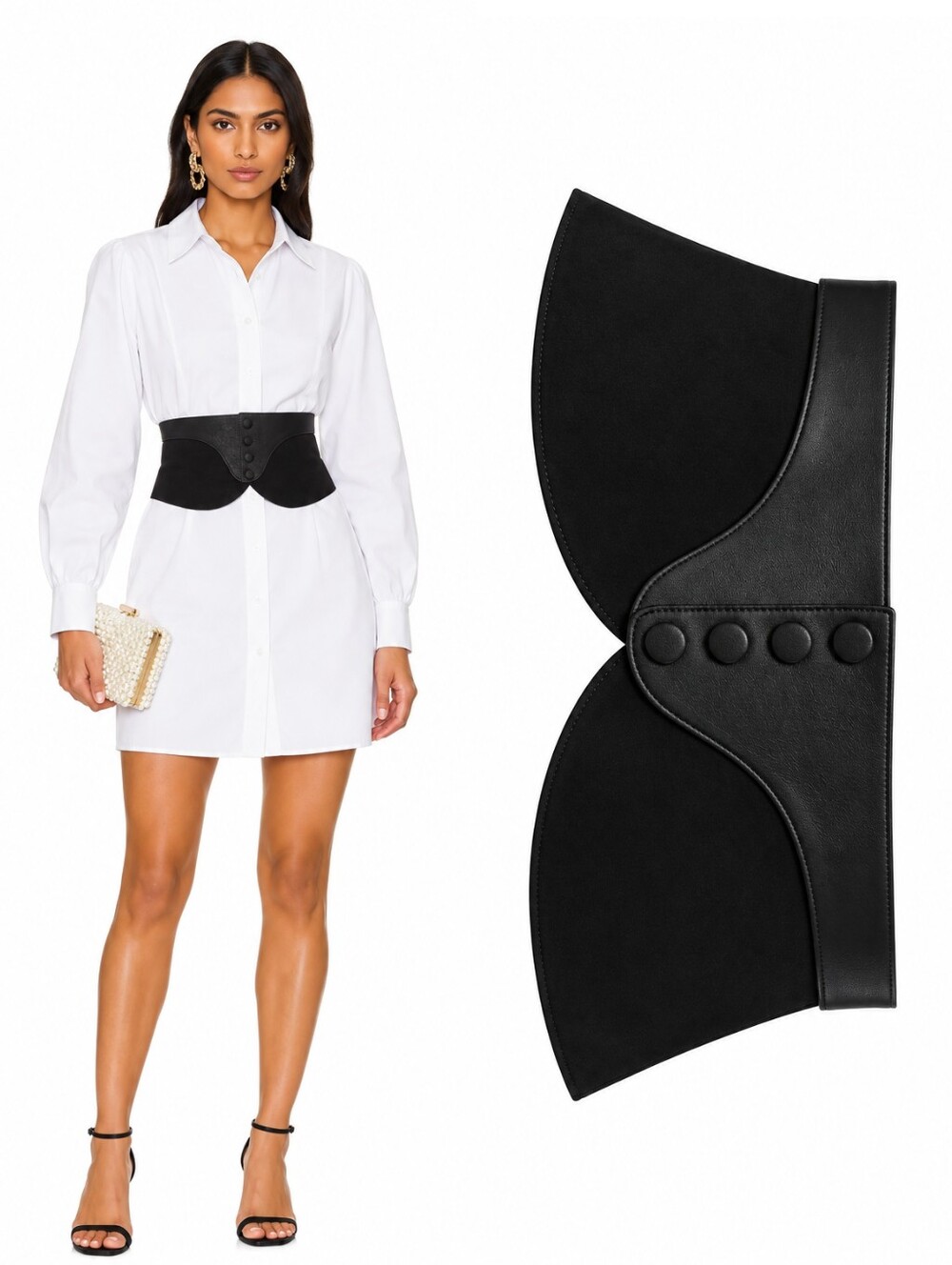 ANGL Black Leather Suede Peplum Versatile Corset Gothic Chic Classic Style Belt